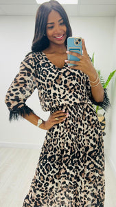 Leopard Feathers Sleeve dress