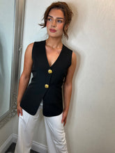 Load image into Gallery viewer, Black gold button waistcoat