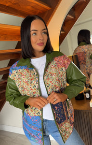 Green quilted jacket leatherette sleeve