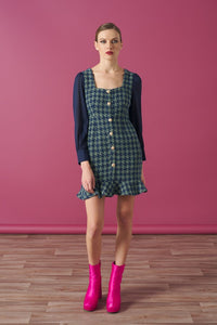 Tweed effect square neck dress