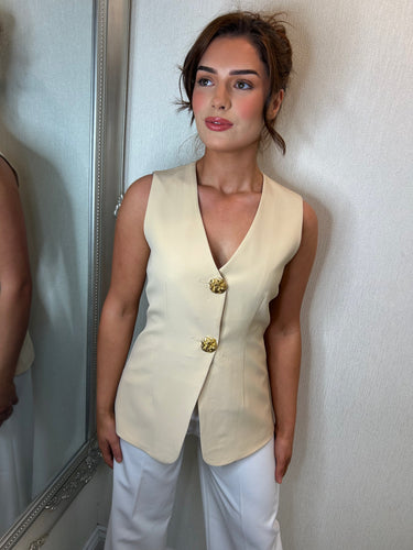 Camel gold button waistcoat
