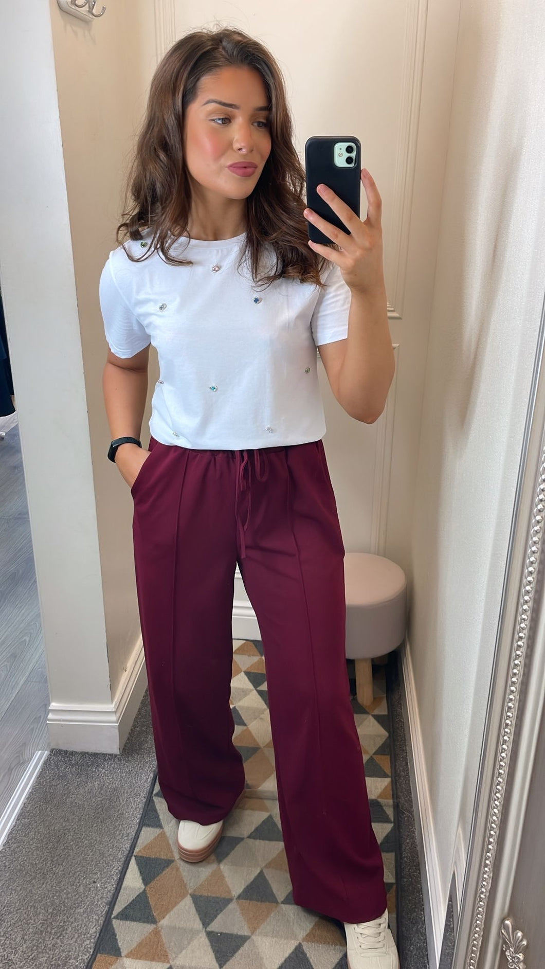 Pin Tuck Jogger Wine