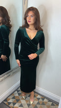 Load image into Gallery viewer, Bottle green v neck dress