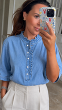 Load image into Gallery viewer, Denim Ruffle Neck Blouse