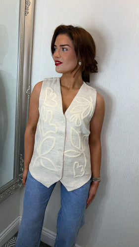 Cream linen texture waistcoat