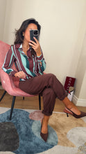 Load image into Gallery viewer, Brown &amp; Green Stripe Blouse