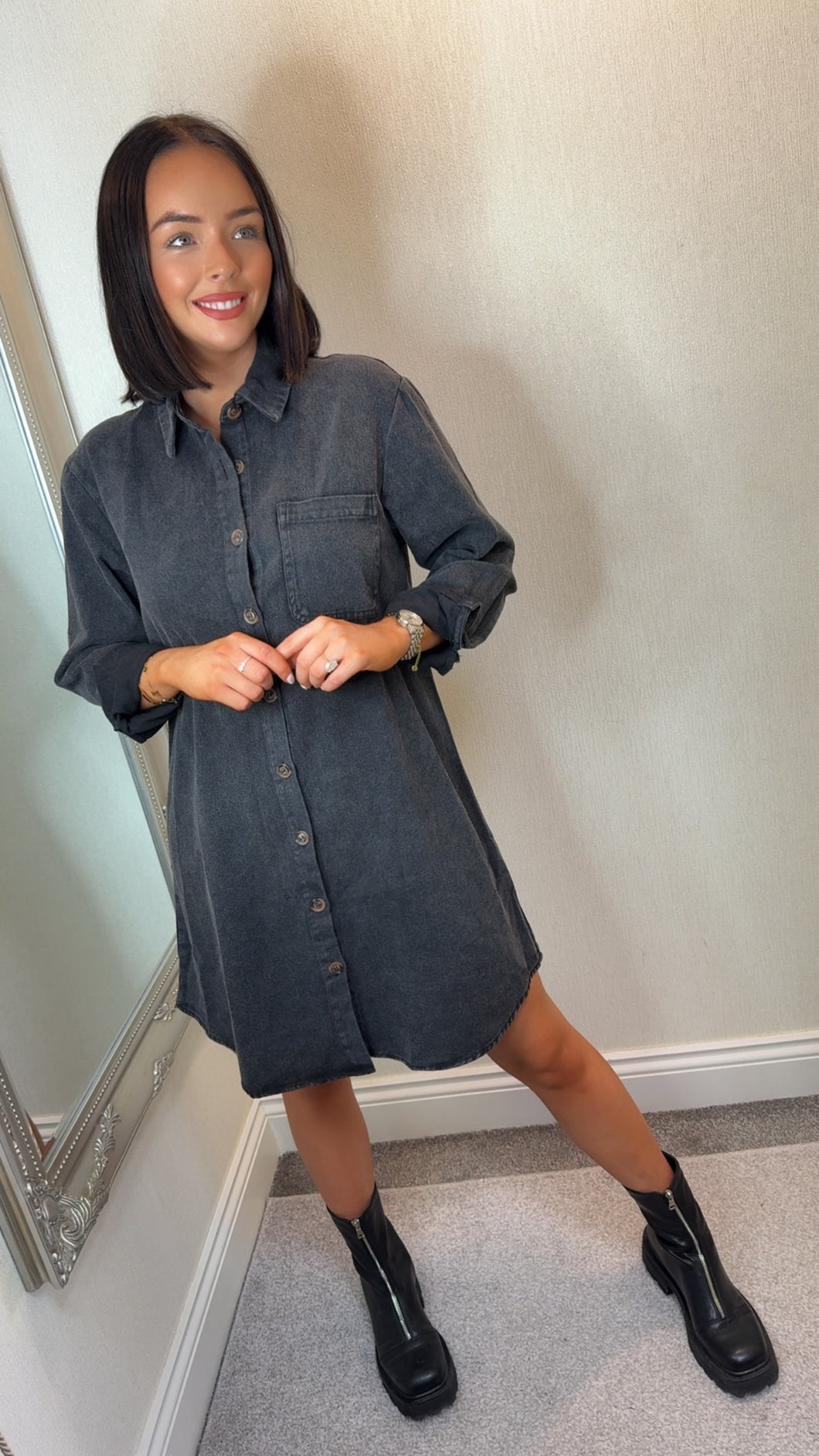 Charcoal Button Dress