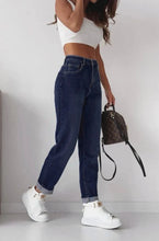 Load image into Gallery viewer, Dark denim wash mom jeans