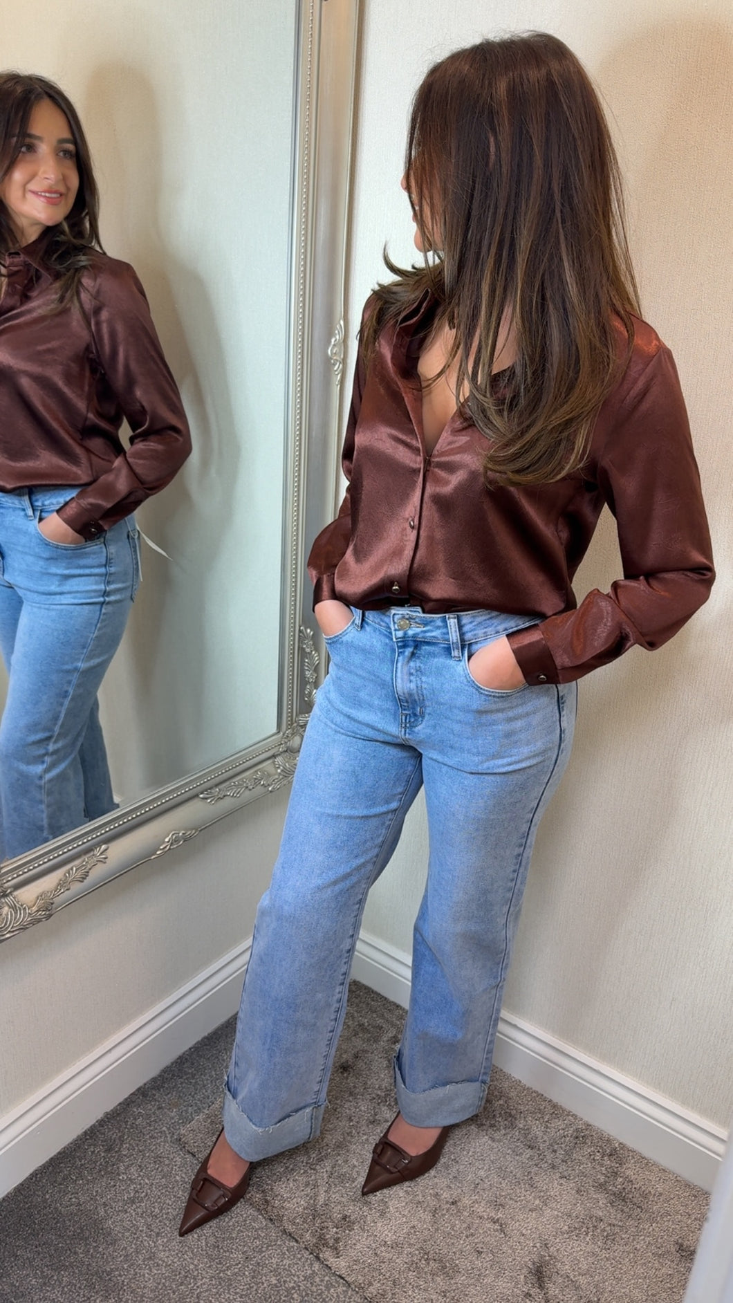 Brown Satin Blouse