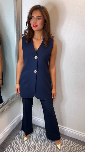 Navy Button Waistcoat Suit