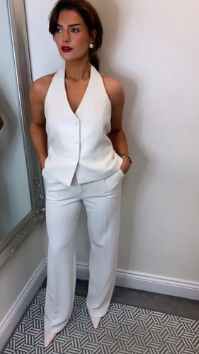 White halter 2 piece suit