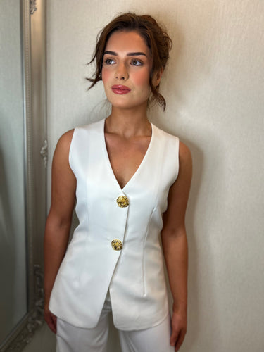 Off white cream Gold Button Waistcoat