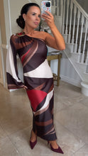 Load image into Gallery viewer, Browns And Wines Scarf One Shoulder Dress