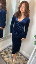 Load image into Gallery viewer, Navy V Neck Midi Dress