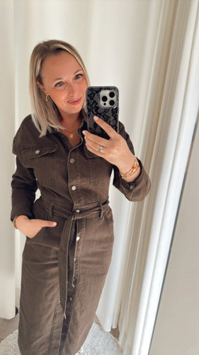 Brown Midi Button Up Dress