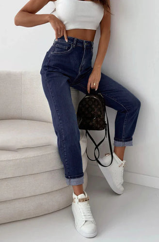 Dark denim wash mom jeans