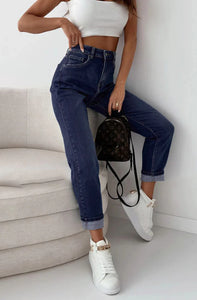 Dark denim wash mom jeans