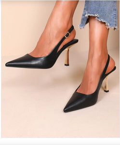 Black SlingBack Gold Heel Shoe